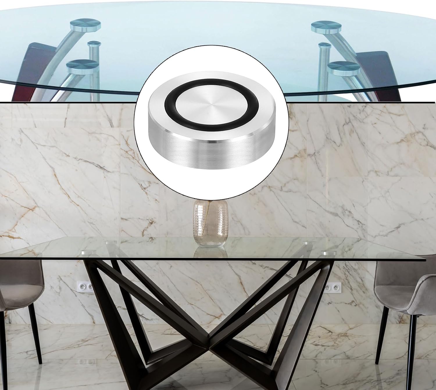 Lot #: Aluminum Circle Disc Glass Top Adapter - Image 2