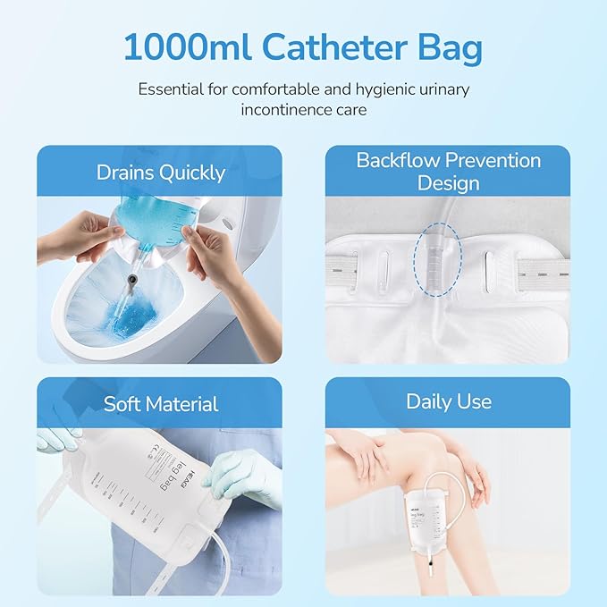 Lot #: 2031 3 Pack Catheter Bags, 1000mL/33.8oz, Catheter Leg Bags, 18″ Tubing - Image 2