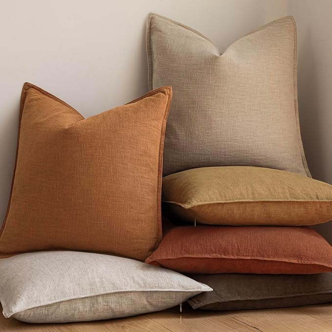 Lot #: 0349 Linen Solid Decorative Throw Pillow Covers, Tan, taupe 18×18 inches - Image 3