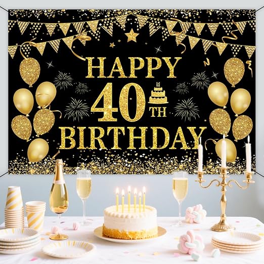 Lot #: 0443 Happy 40th Birthday Banner, Gold and Black - Image 3