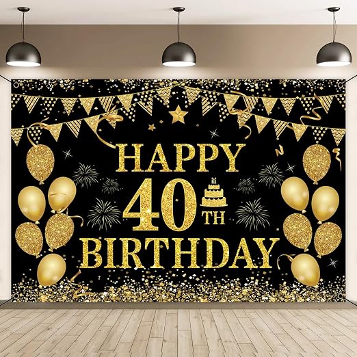 Lot #: 0443 Happy 40th Birthday Banner, Gold and Black