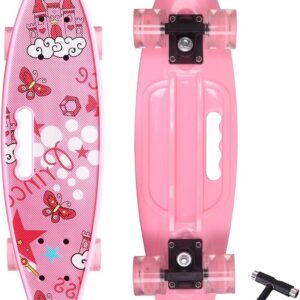 Lot #: 1096 Skateboards for Kids with Colorful Light Up PU Wheels, Pink