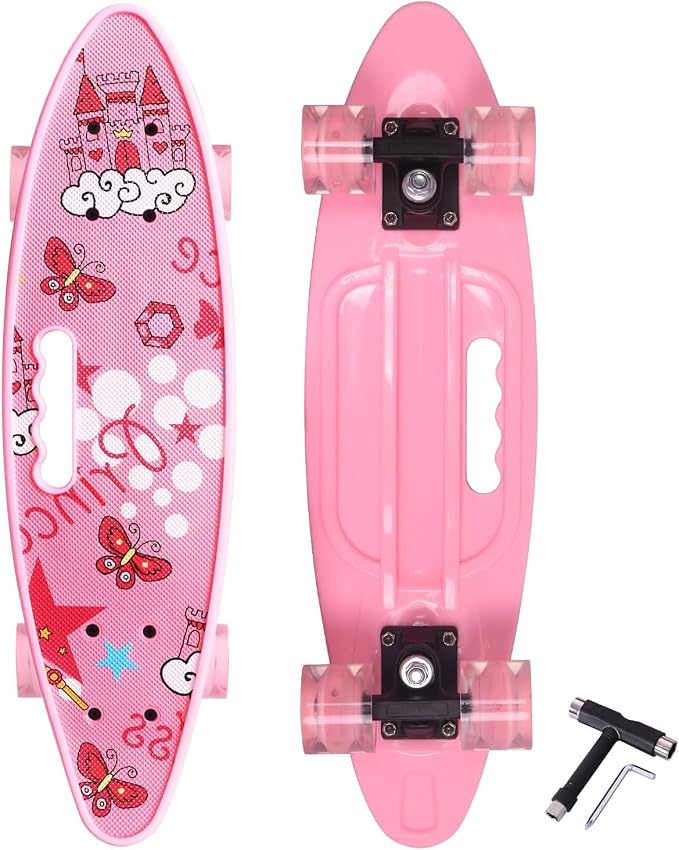 Lot #: 1096 Skateboards for Kids with Colorful Light Up PU Wheels, Pink