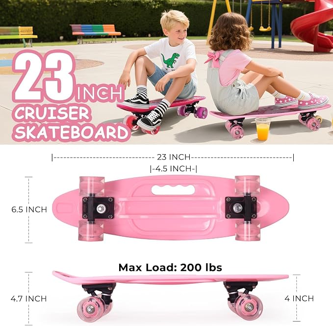 Lot #: 1096 Skateboards for Kids with Colorful Light Up PU Wheels, Pink - Image 3