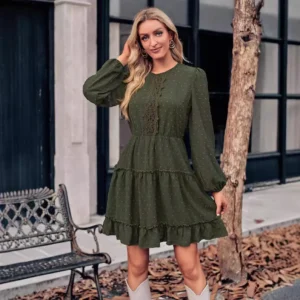 Lot #:0162 IFFEI size small long sleeve lace dress green