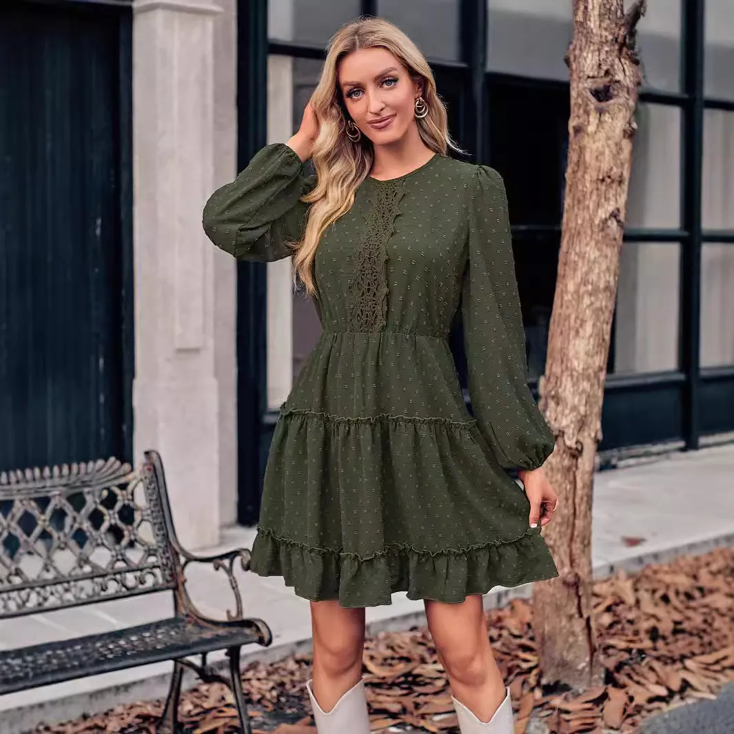 Lot #:0162 IFFEI size small long sleeve lace dress green