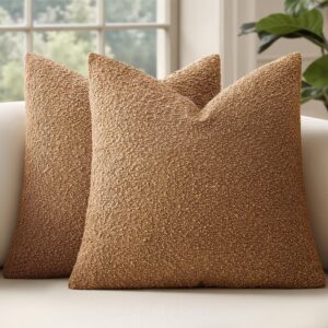 Lot #:  2140 2 Textured Neutral Fall Autumn Throw Pillow Covers, Colour : Rust Tobacco