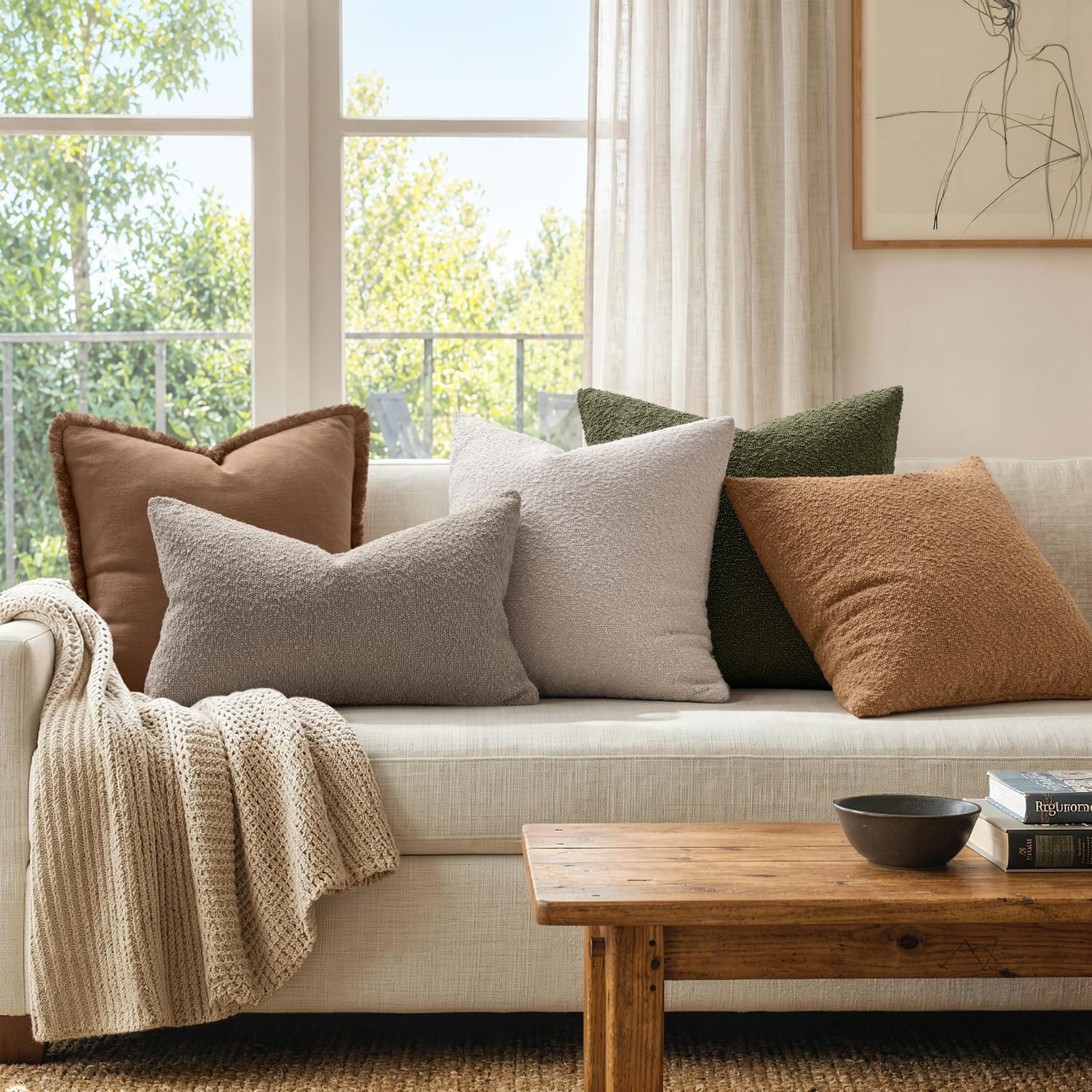 Lot #: 2140 2 Textured Neutral Fall Autumn Throw Pillow Covers, Colour : Rust Tobacco - Image 2