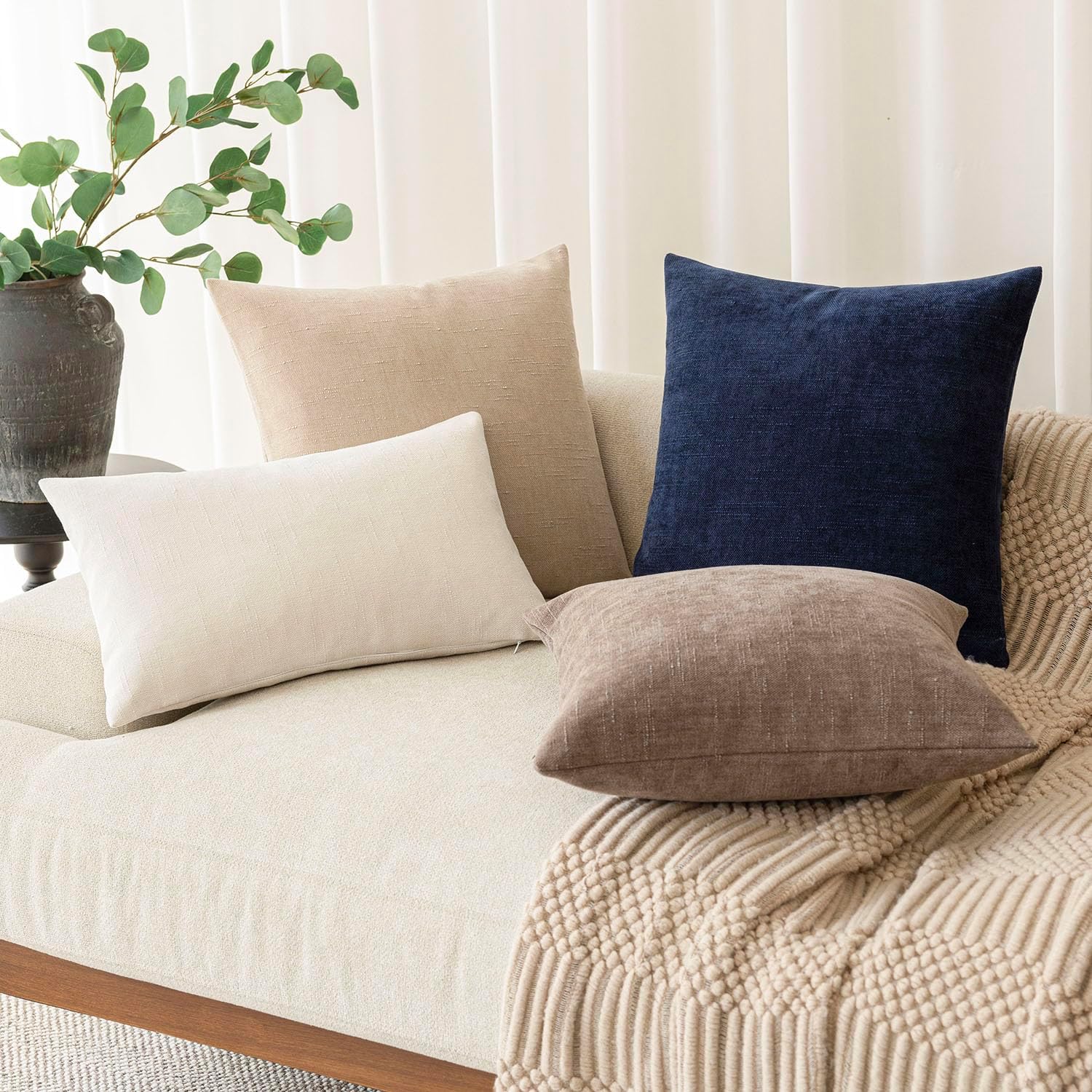 Lot #: 0633 Foindtower Solid Textured Chenille Throw Pillow Covers - Image 2