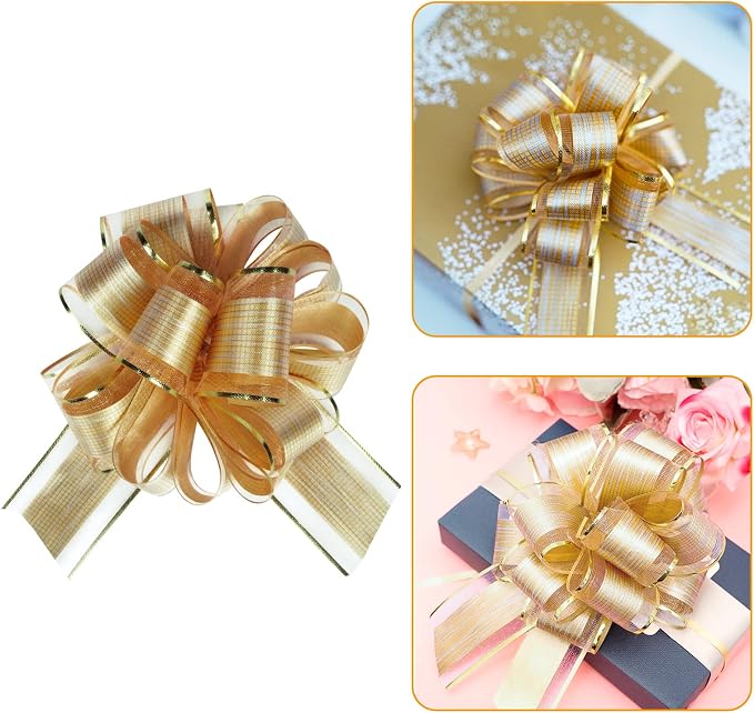 Lot #: 500 2 Pack Large Pull Bow Gift Wrapping bows (Gold) - Image 2