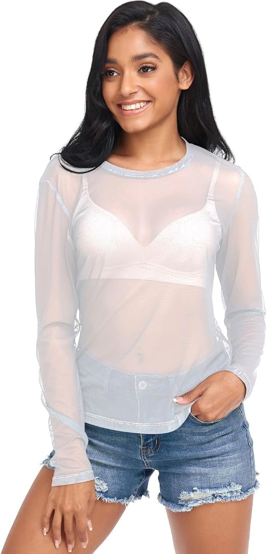 Lot #: 1119 White Women’s Long Sleeve See Through Mesh, Size: Lg tight fit Colour: White