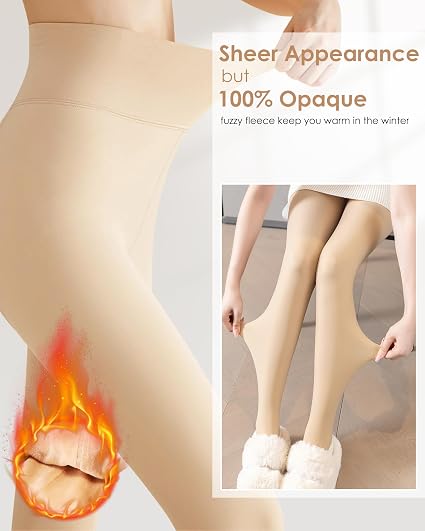 Lot #: 2145 Women’s Fleece Lined Tights Skin Tone - Image 2