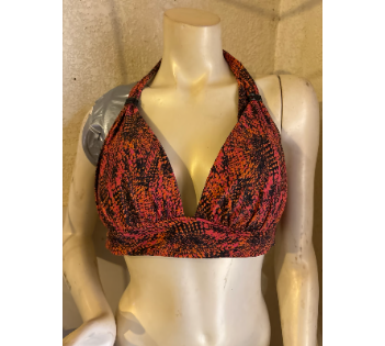 Lot #: 1303 Women’s Viper Snakeskin Halter Bikini Top – Pink/Orange – Size Large